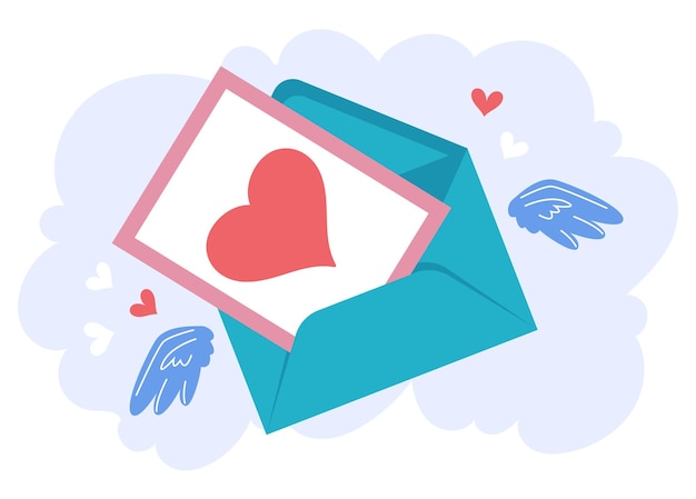 발렌타인 데이 러브 하트 메일 봉투 편지 콘셉트 그래픽 디자인 일러스트레이션 요소