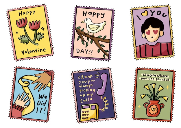 Vector valentine day postage stamps