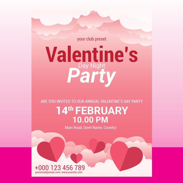 Valentine day printable flyer design in vector