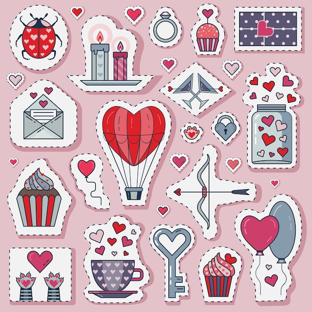 발렌타인 데이 또는 낭만적 인 날짜 사랑 스티커