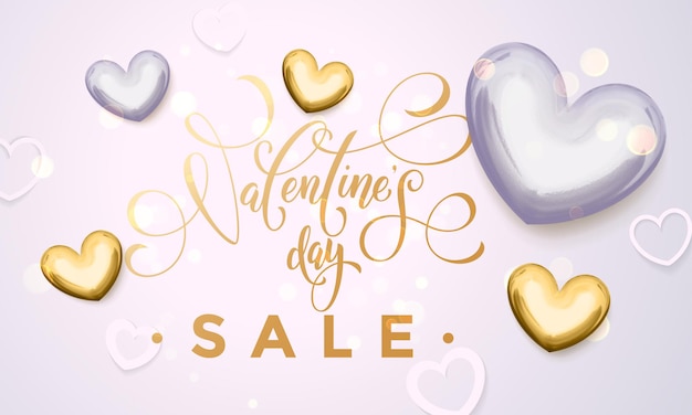 Valentine Day sale golden hearts and gold luxury calligraphy text on for premium white shop 