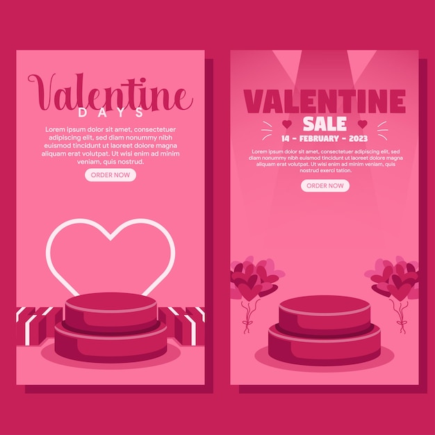 valentine day sale vertical banner background with podium in flat design