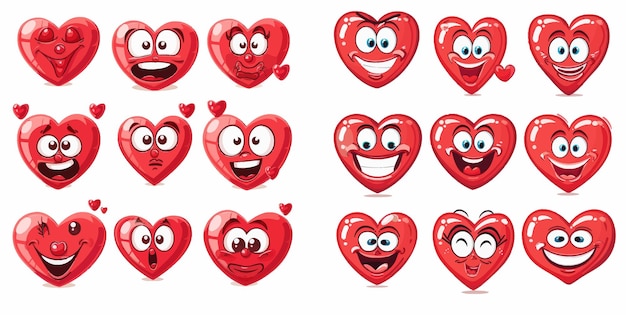 Vector valentine day symbol cute romantic hearts with eyes for logo or sticker vector set