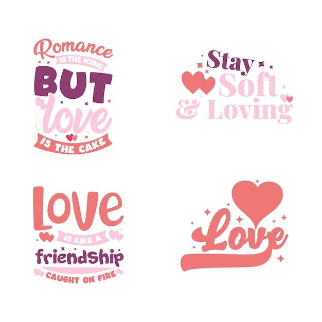 Valentine day typography design set