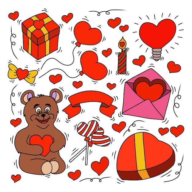 valentine doodle bundle vector