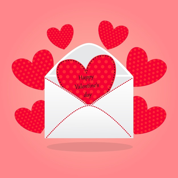 Valentine envelope with hearts in polka dots realistic mail vector illustration