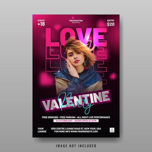 Vector valentine glowing party flyer