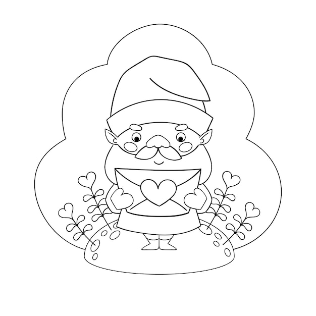 Valentine gnome illustratie. gnome clipart geïsoleerd op een witte achtergrond. valentijnsdag kleurboek.