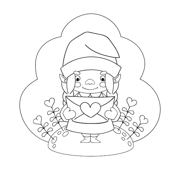 Valentine gnome illustration. gnome clipart isolated on white background. valentines day coloring book.