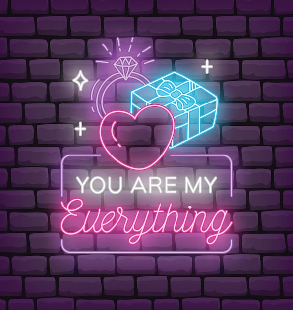 Valentine greeting in neon effect style vector illustration