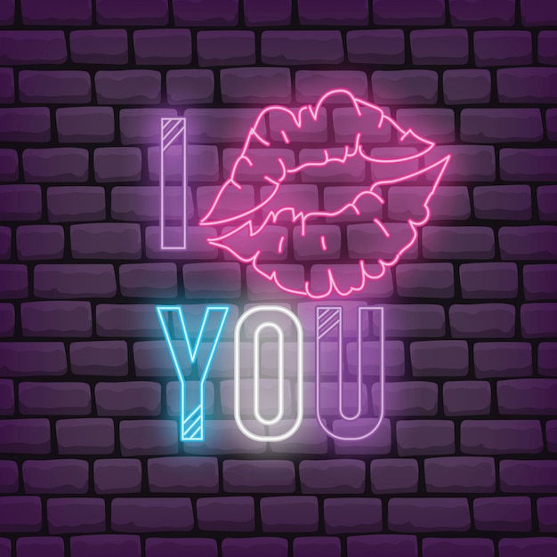 Valentine greeting in neon effect style vector illustration