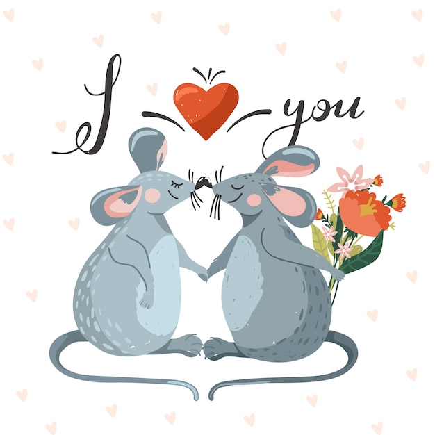 Valentine-groetkaart met paar van verliefde muis.