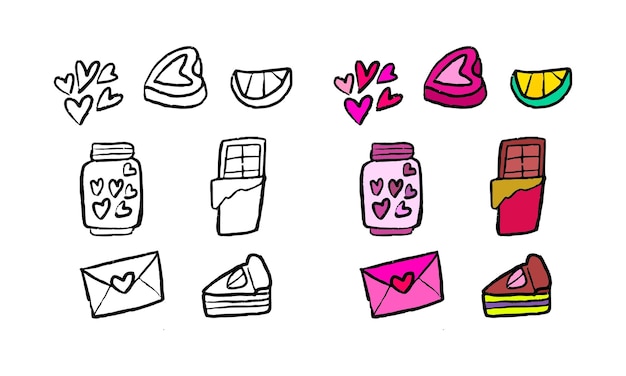 Vector valentine hand drawn doodle collection set