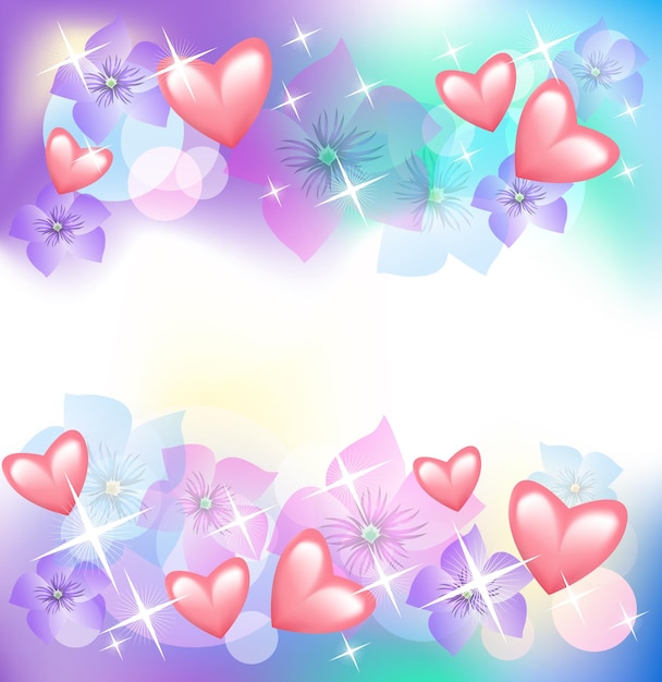 Valentine hearts with flowers and stars