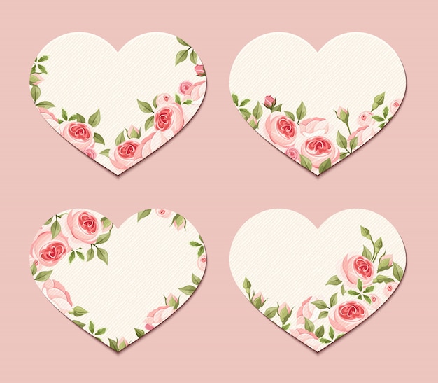 Valentine hearts with pink roses.