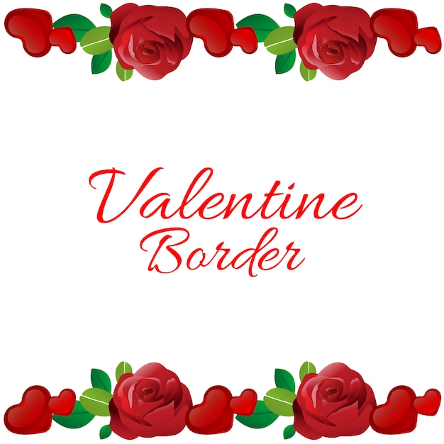 ベクトル 赤いバラと愛とバレンタインの水平ボーダー
