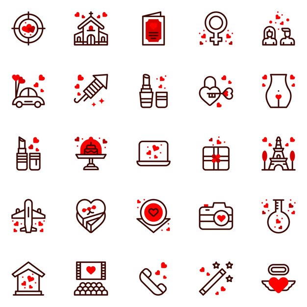 Valentine icon pack including girl couple movie women love