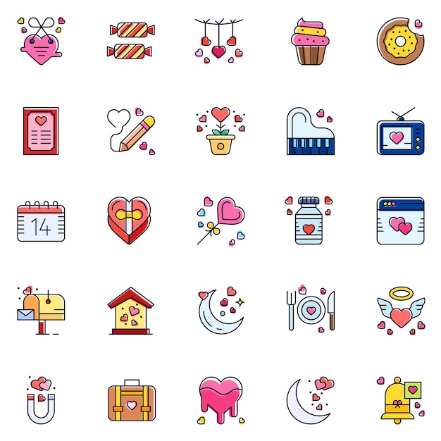 Valentine icon pack inclusief meisjespaarfilm waar vrouwen dol op zijn