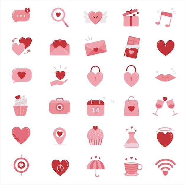 Vector valentine icon set happy valentine day related icon in white background vector illustration