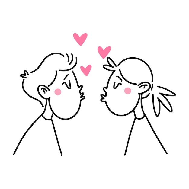 Vector a valentine illustration about cute kiss between boy and girl