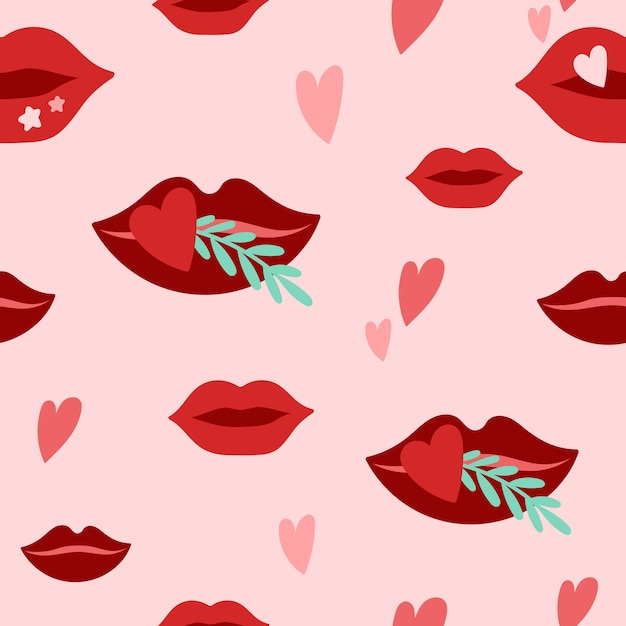 Valentine lippen vector naadloze patroon. Schattig roze liefde digitaal papier