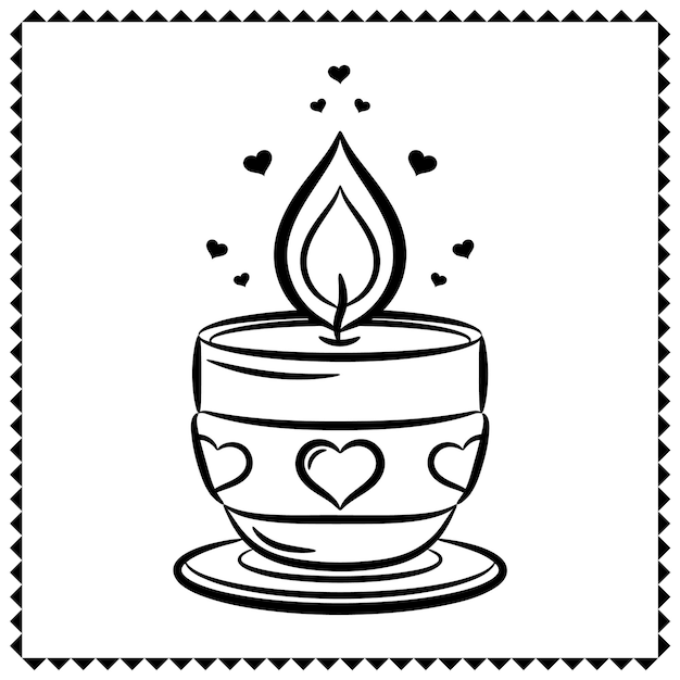 Valentine love candle drawing sketch for coloring