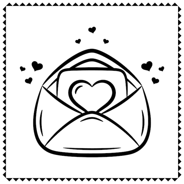 Valentine love envelope drawing sketch for coloring