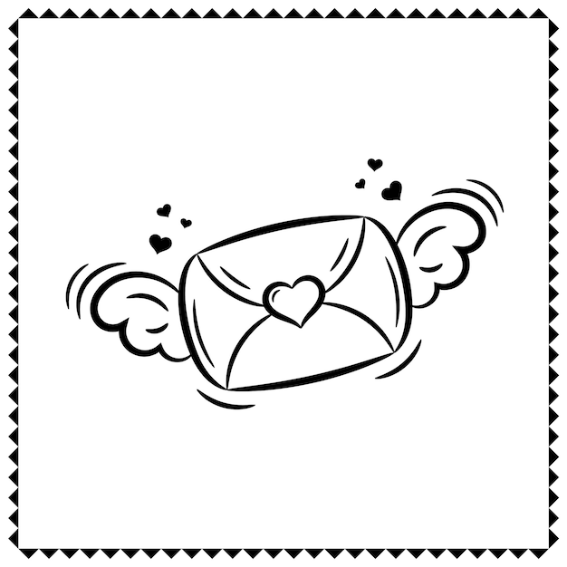 Valentine love envelope drawing sketch for coloring