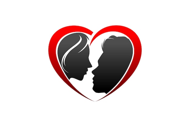 バレンタイン愛の心のカップルのシルエットのロゴデザイン