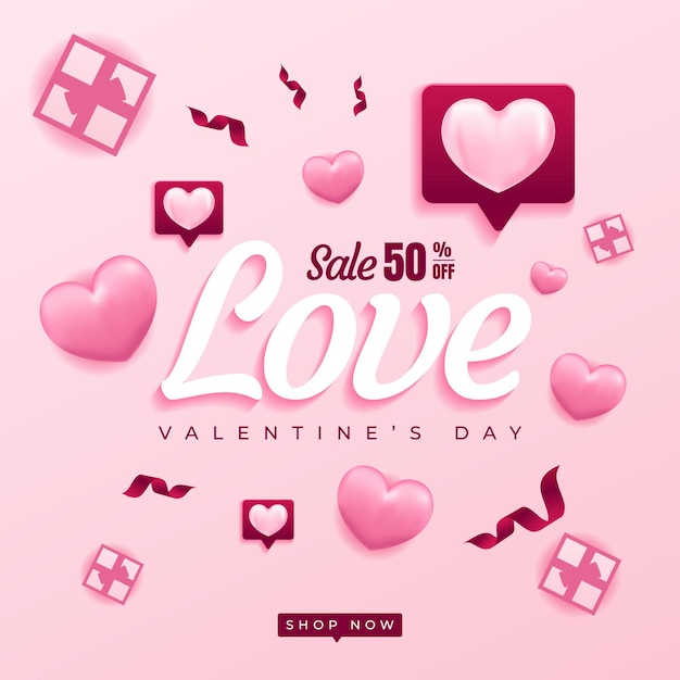 Valentine Love Icon Typografie Roze Kleur Titel Poster Banner Card