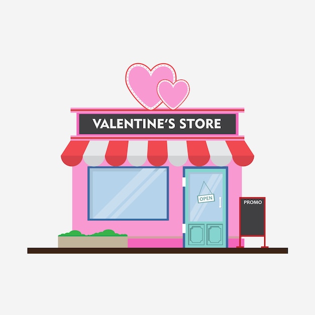 Valentine Market Shop Flat Design