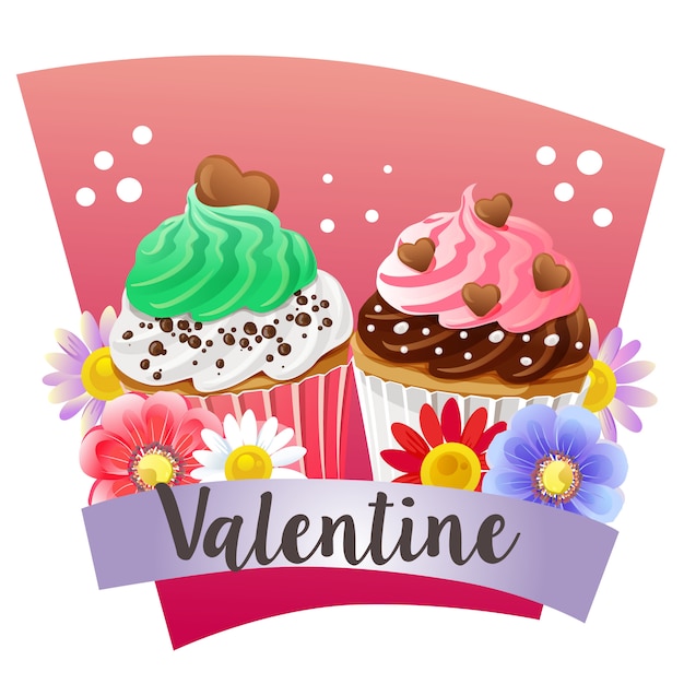 Valentine met kleurrijk cupcakethema