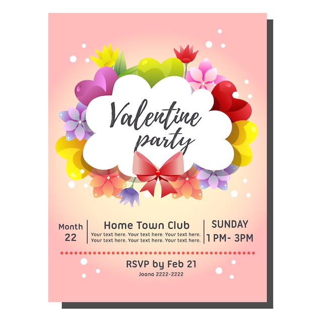 Valentine party invitation card with colorful flower ornate