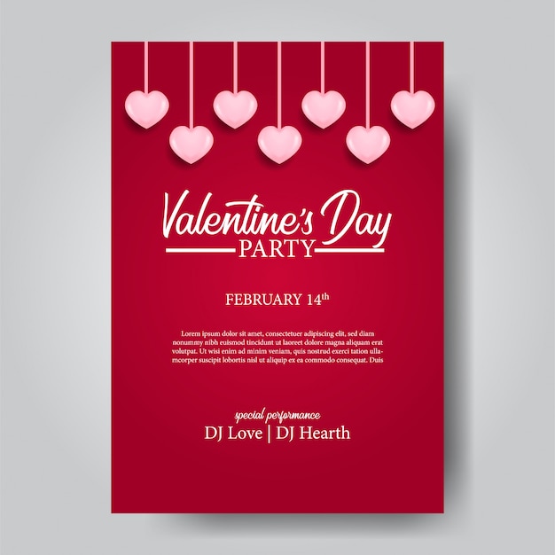 Valentine party poster template with shape of hearth