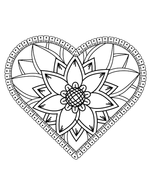 Vector valentine pattern design. valentine, heart coloring page for adult and kids. hand drawn flower.