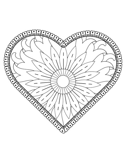 Valentine pattern design. valentine, heart coloring page for adult and kids. hand drawn flower.