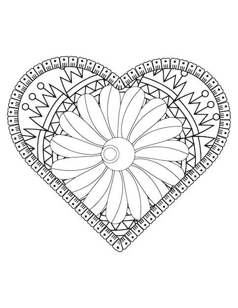 Vector valentine pattern design. valentine, heart coloring page for adult and kids. hand drawn flower.