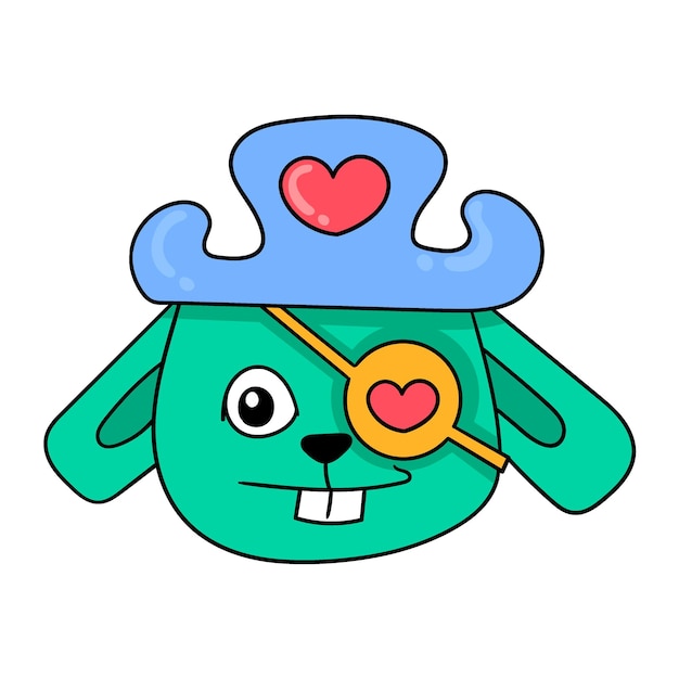 Valentine pirate rabbit head doodle icon drawing