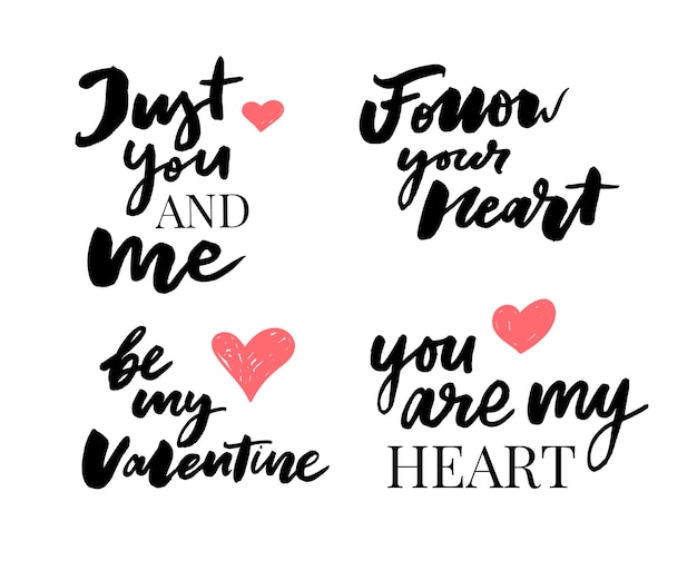 발렌타인 데이 포스터, 카드, 발렌타인 요소 배너 문자 슬로건 요소. 타이포그래피 사랑의 마음