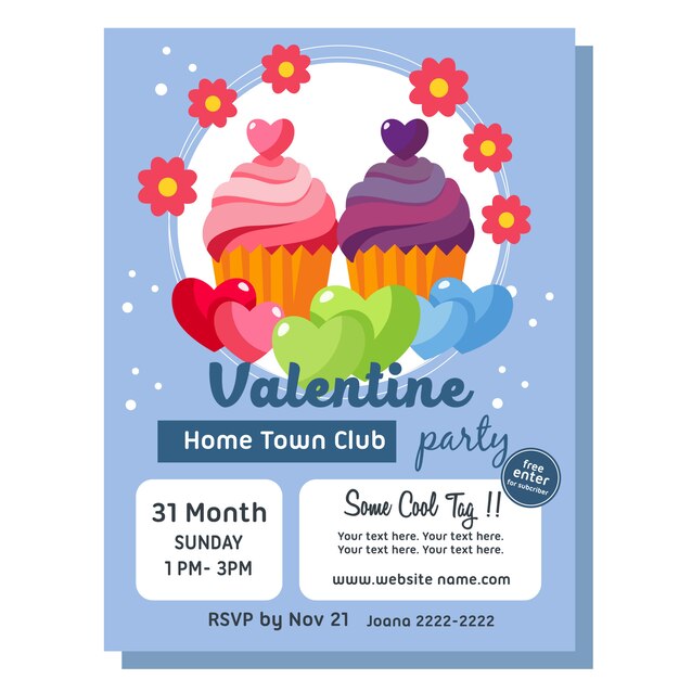 Vector valentine poster template flat cupcake