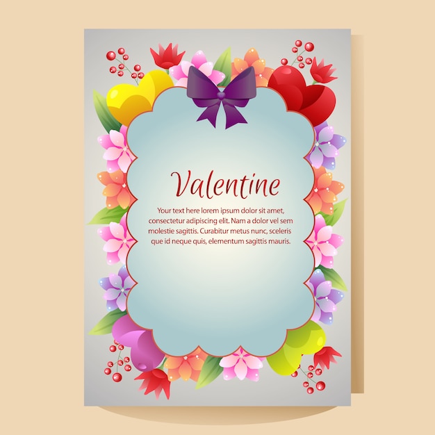 Vector valentine poster template with colorful flower