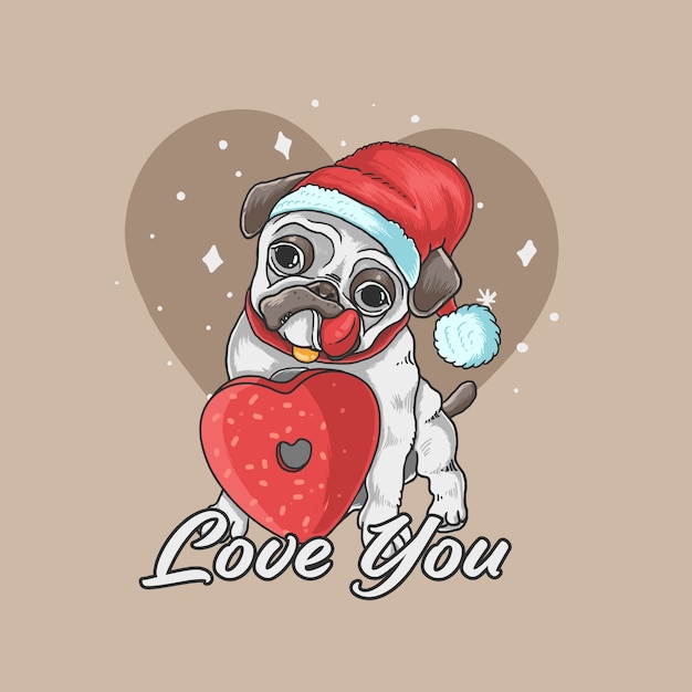 valentine pug cute dog love background illustration