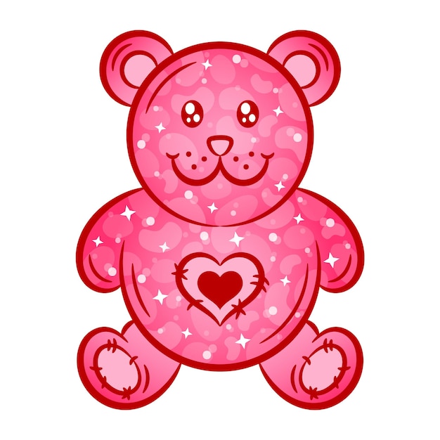 Vector valentine red teddy bear drawing sticker