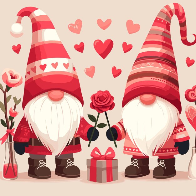 Vector valentine romantic gnome couple