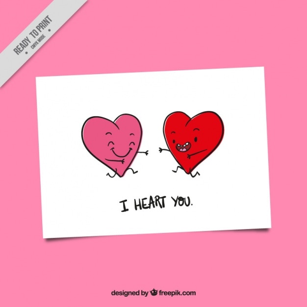 valentine's card with smiling hearts