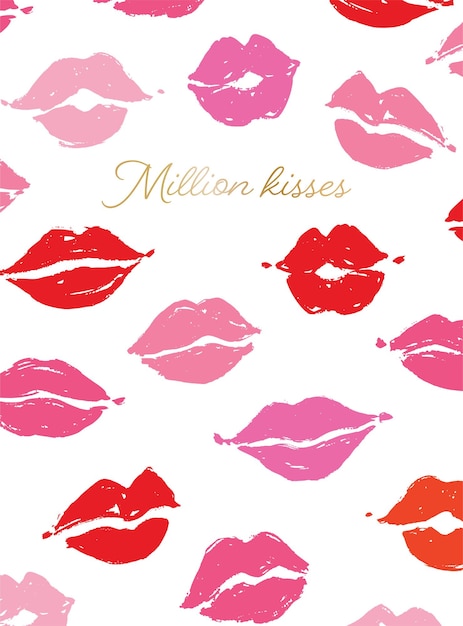 Вектор Валентинка с женскими губами и текстом миллион поцелуев готовый дизайн открытки векторная иллюстрация