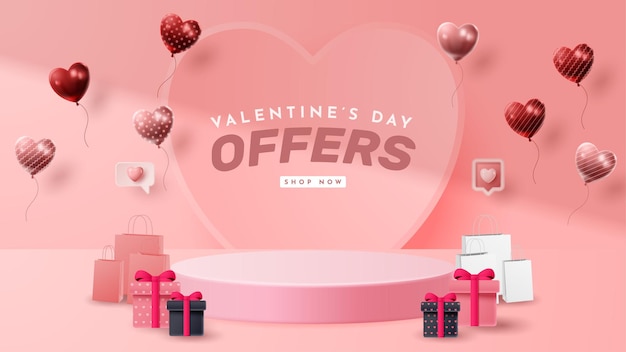 Valentine's day 3D podium product presentation for banner, advertising, and business. vector illustration