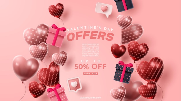3D-презентация ко Дню святого Валентина для баннеров, рекламы и бизнеса. векторная иллюстрация