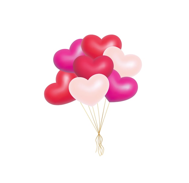 Vettore san valentino sfondo astratto con palloncini rossi 3d a forma di cuore 14 febbraio amore biglietto di auguri matrimonio romanticofesta della mamma