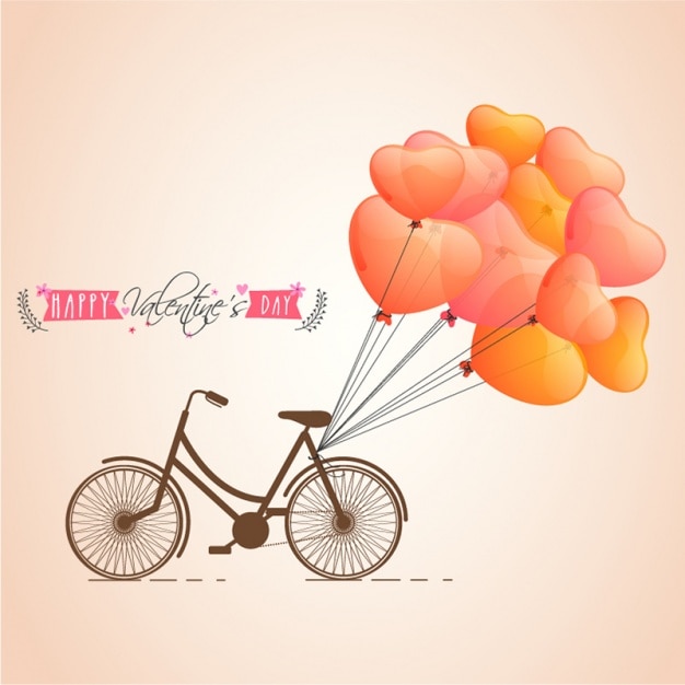Background di san valentino di bicicletta con palloncini